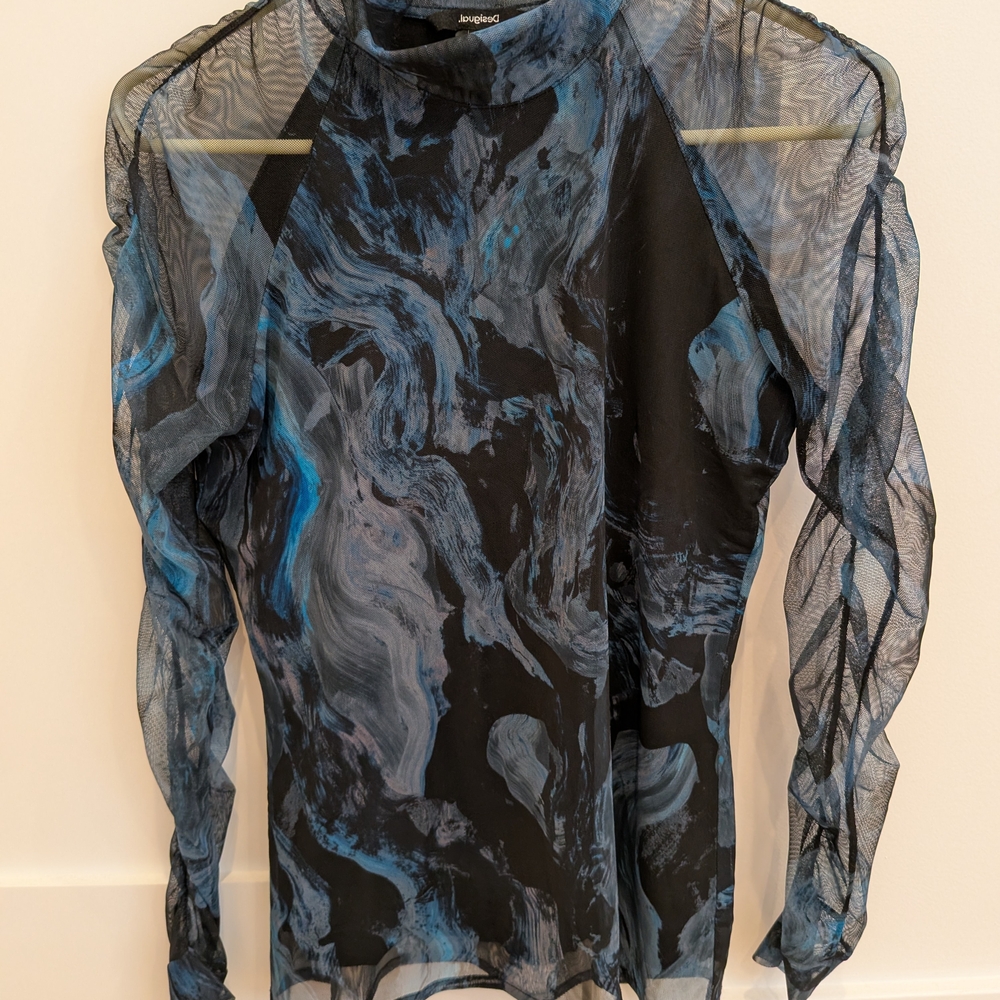Desigual Black and Blue Swirl Long Sleeve Shirt